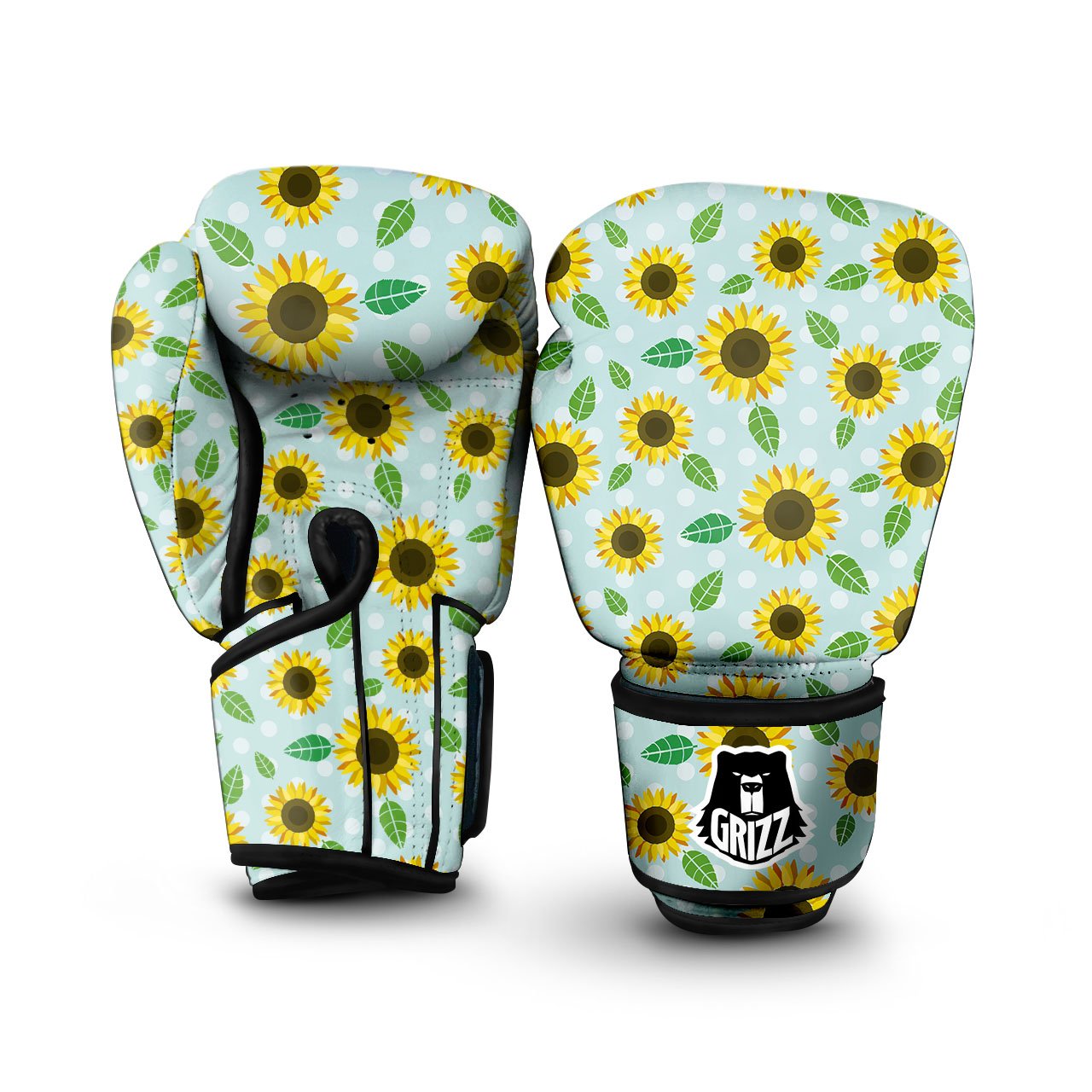 Sunflower Polka Dot Print Pattern Boxing Gloves-grizzshop