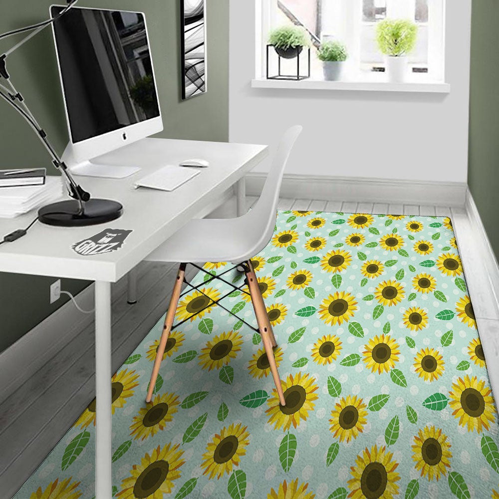 Sunflower Polka Dot Print Pattern Floor Mat-grizzshop