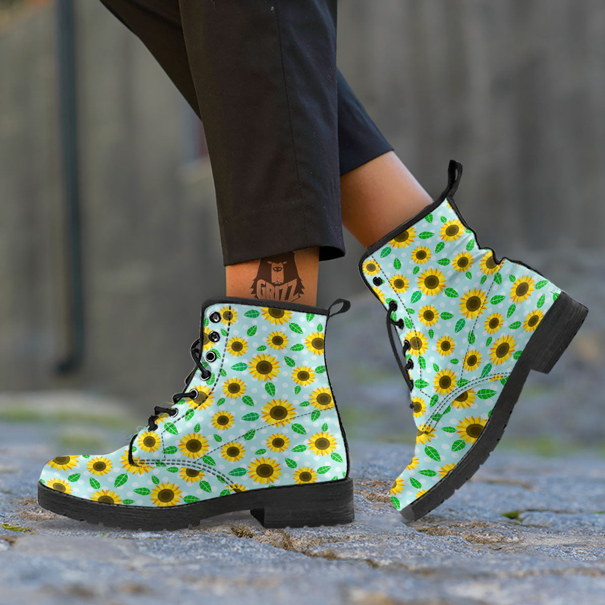 Sunflower Polka Dot Print Pattern Leather Boots-grizzshop