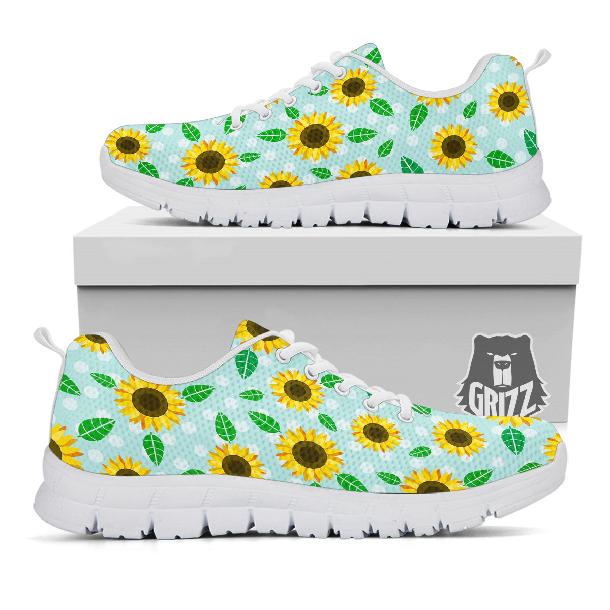 Sunflower Polka Dot Print Pattern White Sneaker-grizzshop