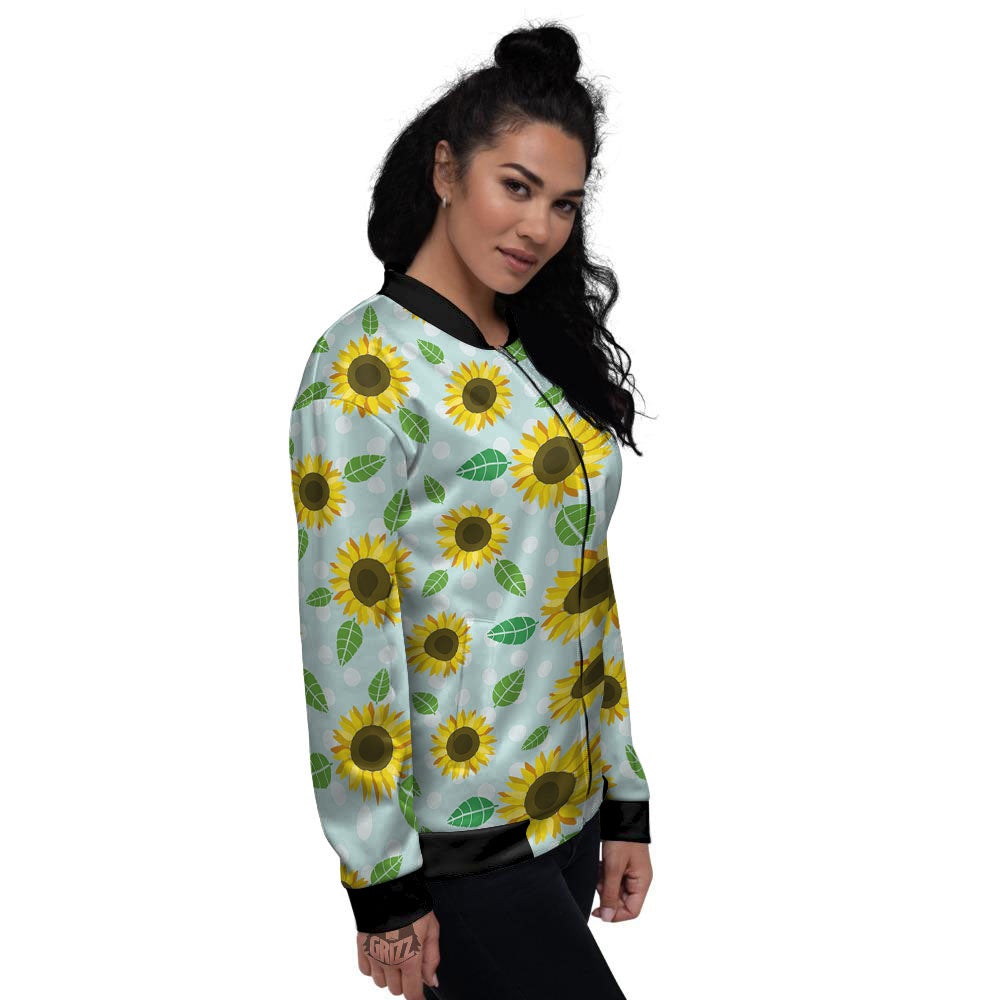 Sunflower Polka Dot Print Pattern Women's Bomber Jacket-grizzshop