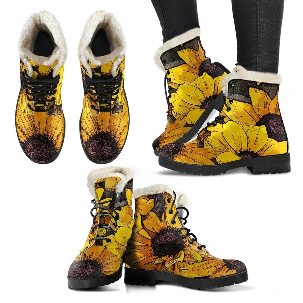 Sunflower Print Pattern Comfy Winter Boots-grizzshop
