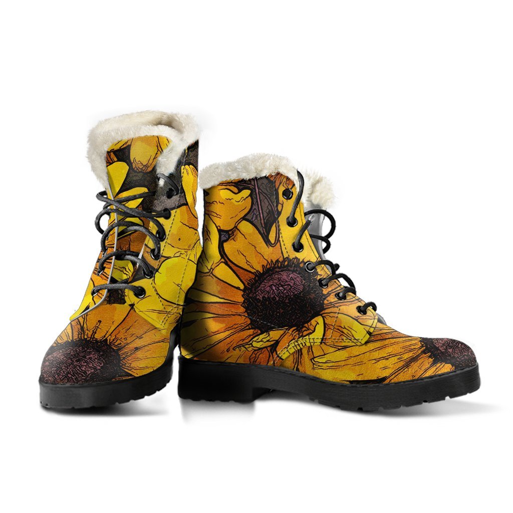 Sunflower Print Pattern Comfy Winter Boots-grizzshop