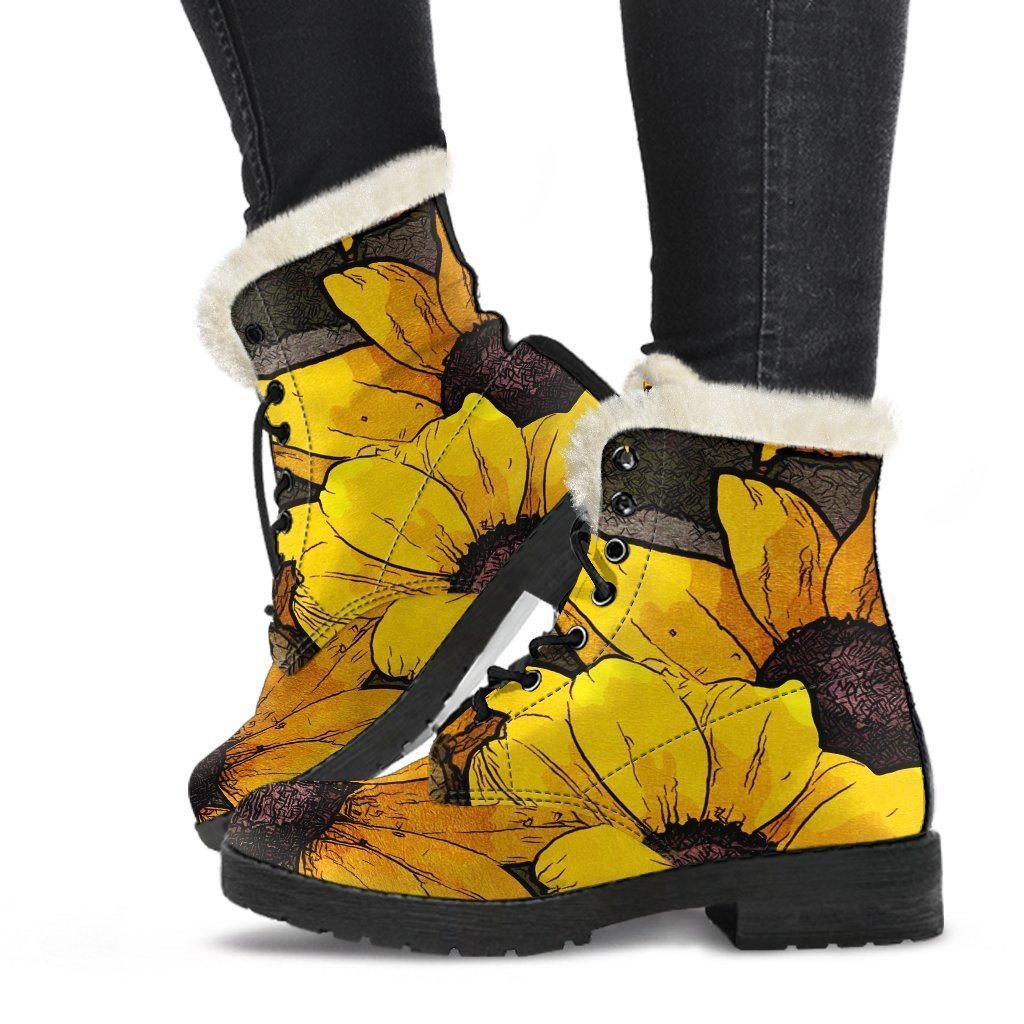 Sunflower Print Pattern Comfy Winter Boots-grizzshop