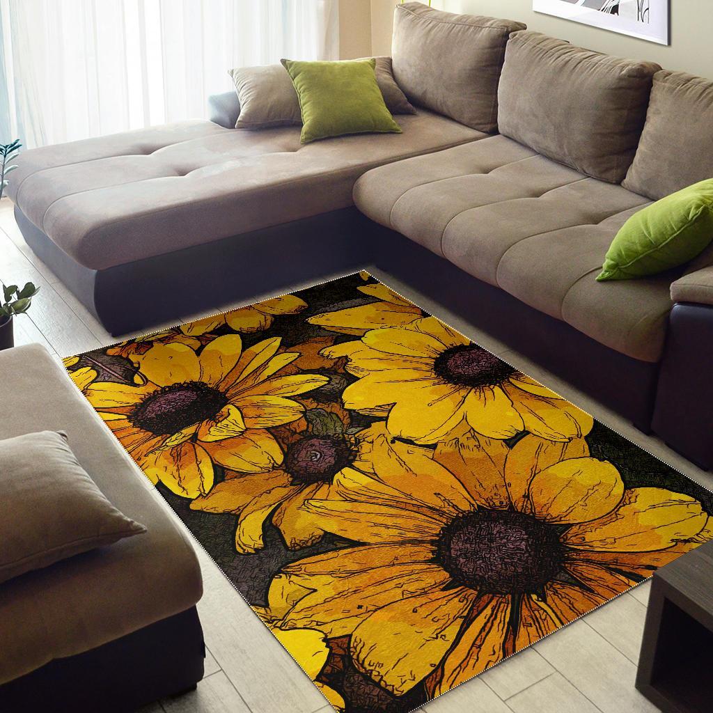 Sunflower Print Pattern Floor Mat-grizzshop