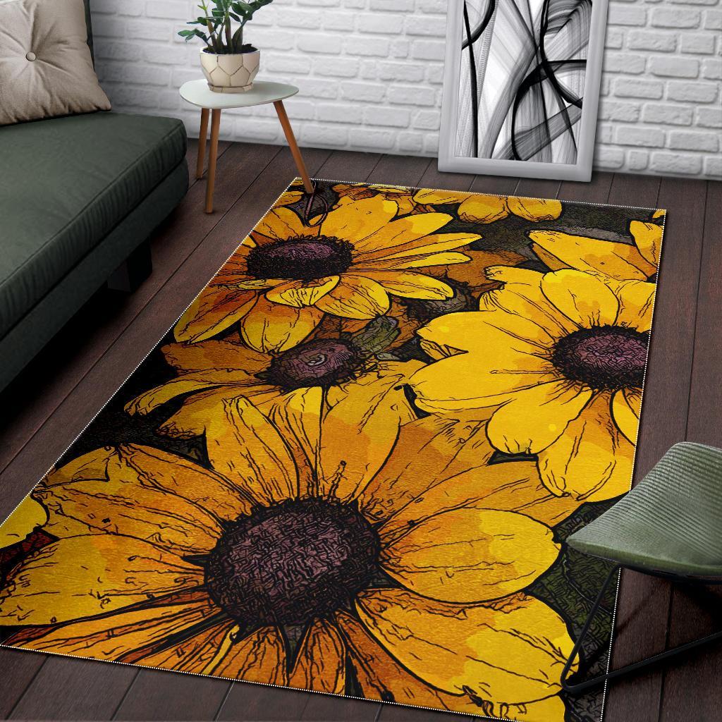 Sunflower Print Pattern Floor Mat-grizzshop