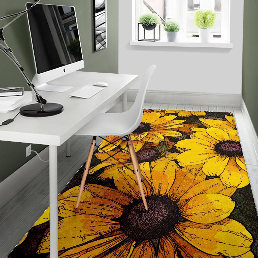 Sunflower Print Pattern Floor Mat-grizzshop