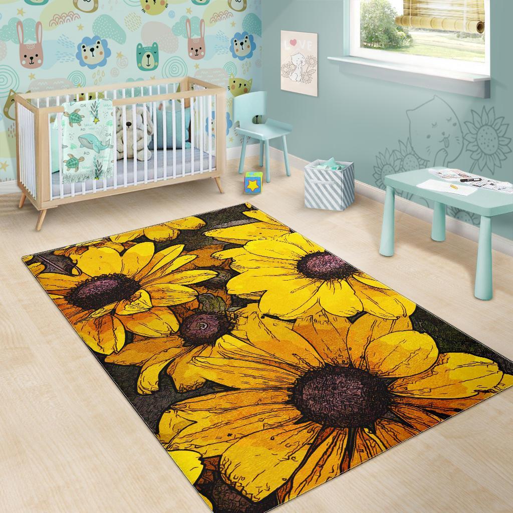Sunflower Print Pattern Floor Mat-grizzshop