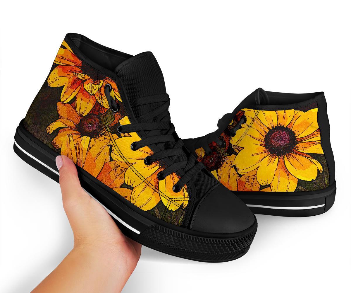 Sunflower Print Pattern Men Women's High Top Shoes-grizzshop