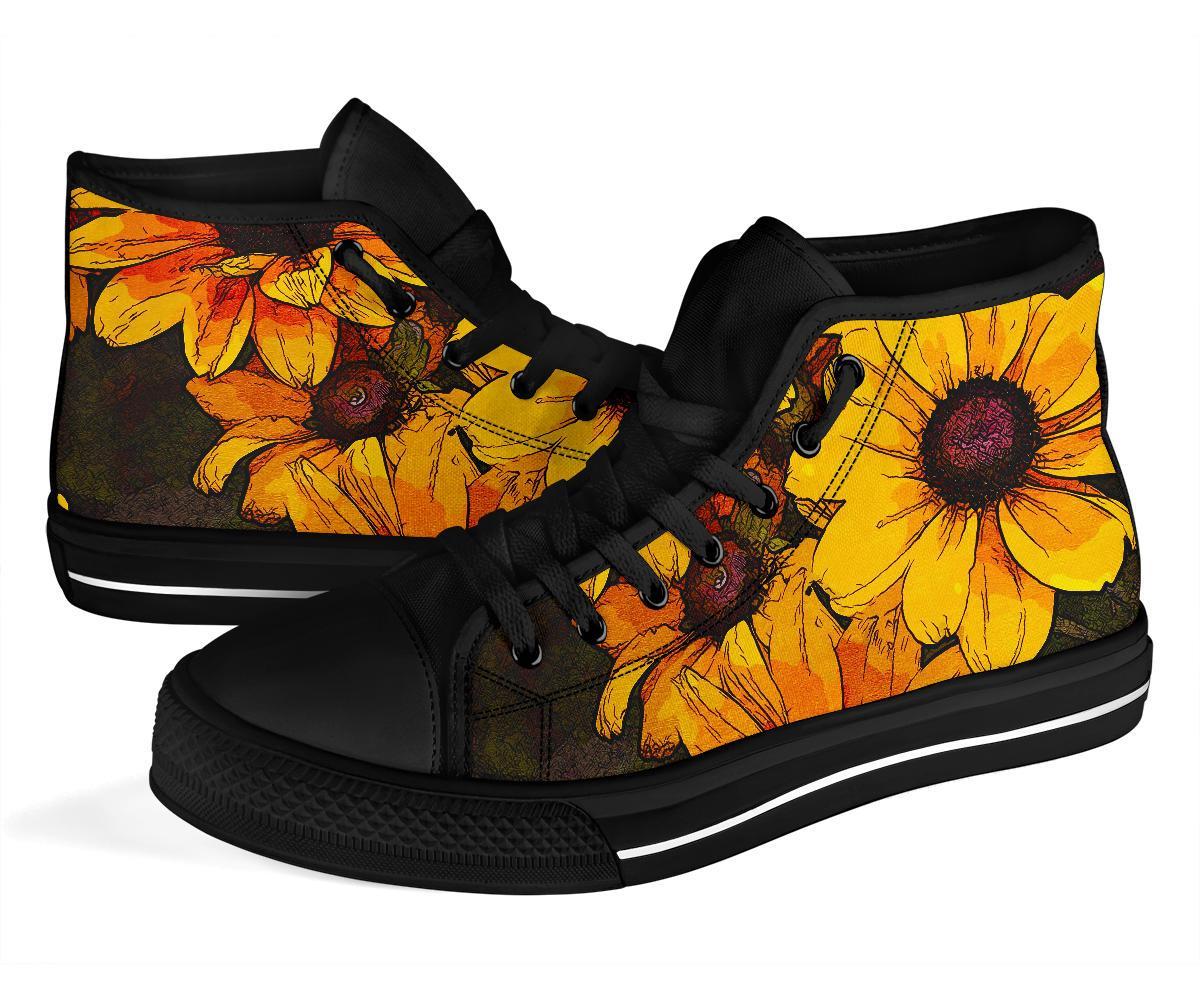 Sunflower Print Pattern Men Women's High Top Shoes-grizzshop