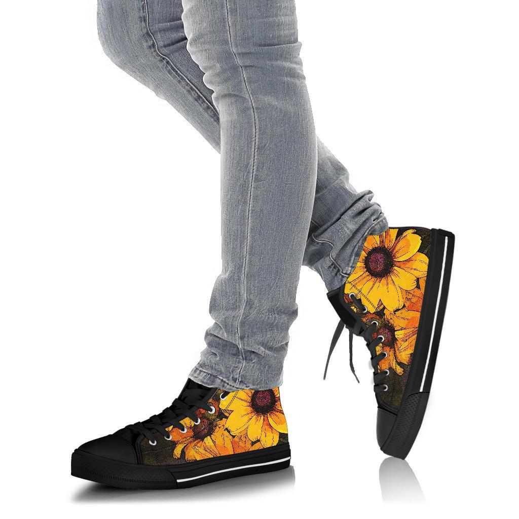 Sunflower Print Pattern Men Women's High Top Shoes-grizzshop