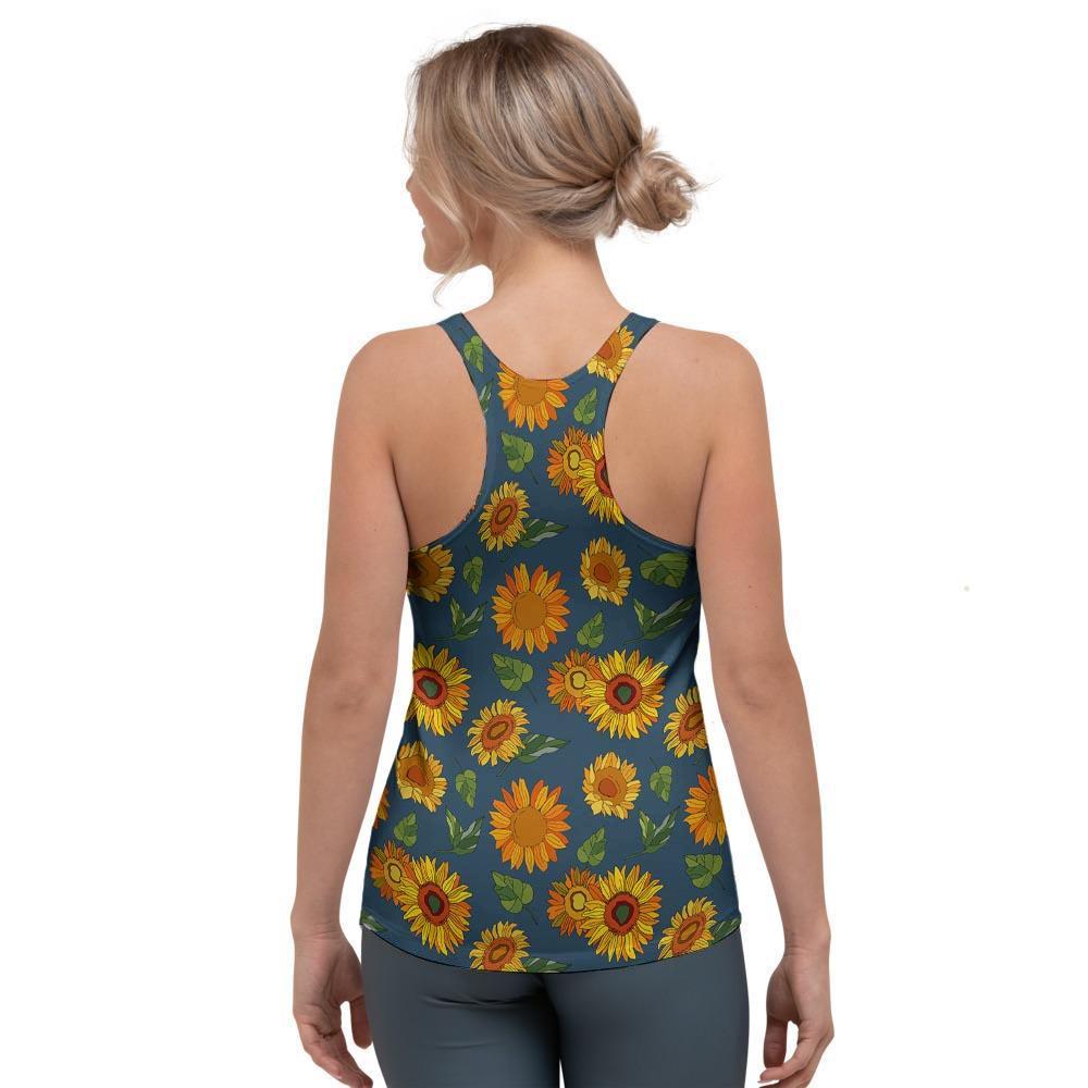 Sunflower Print Women's Racerback Tank Top-grizzshop