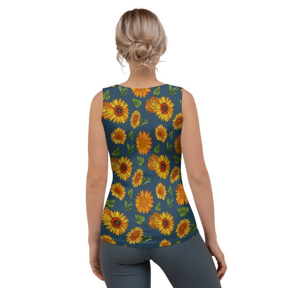 Sunflower Print Women's Tank Top-grizzshop