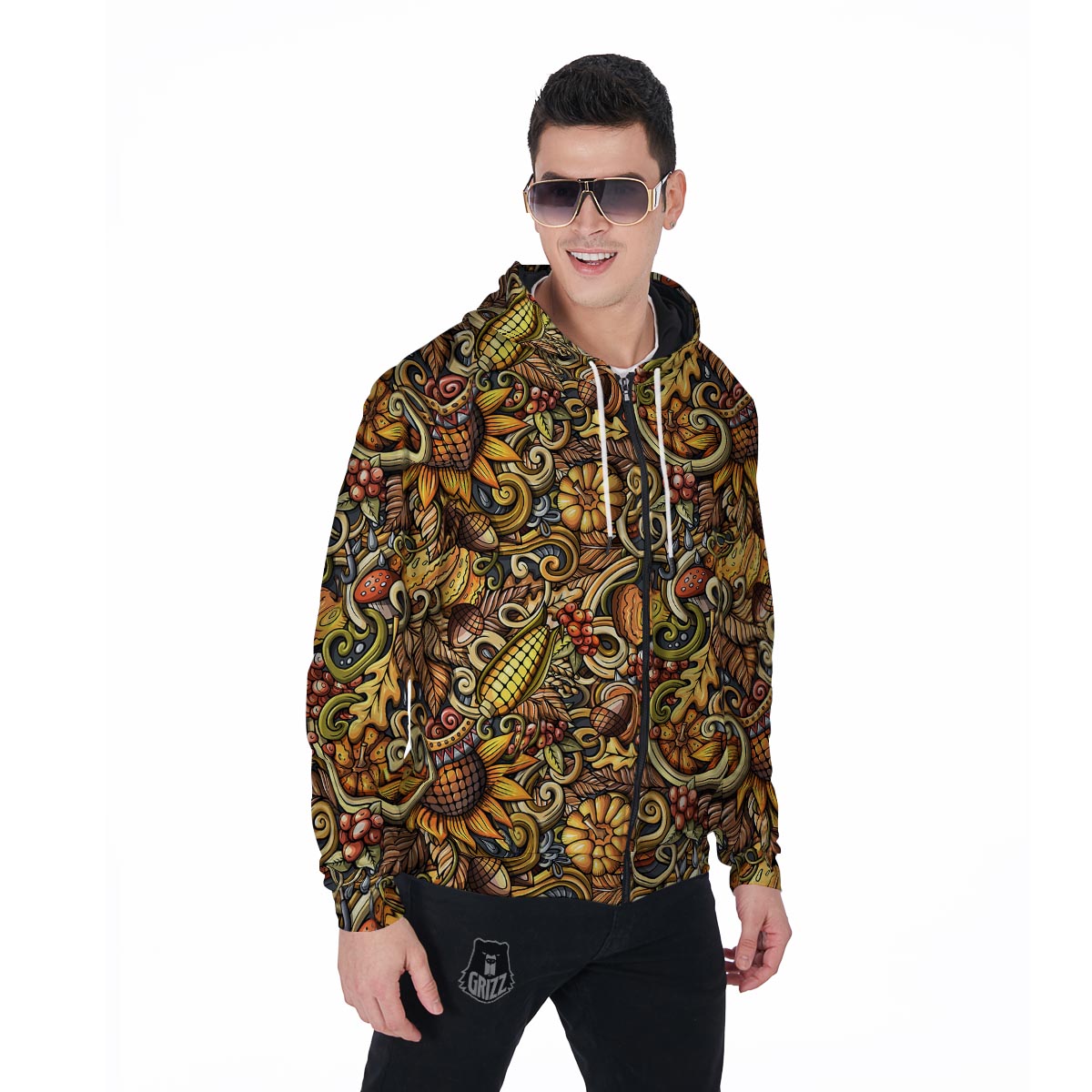 Sunflower Psychedelic Men's Zip Up Hoodie-grizzshop
