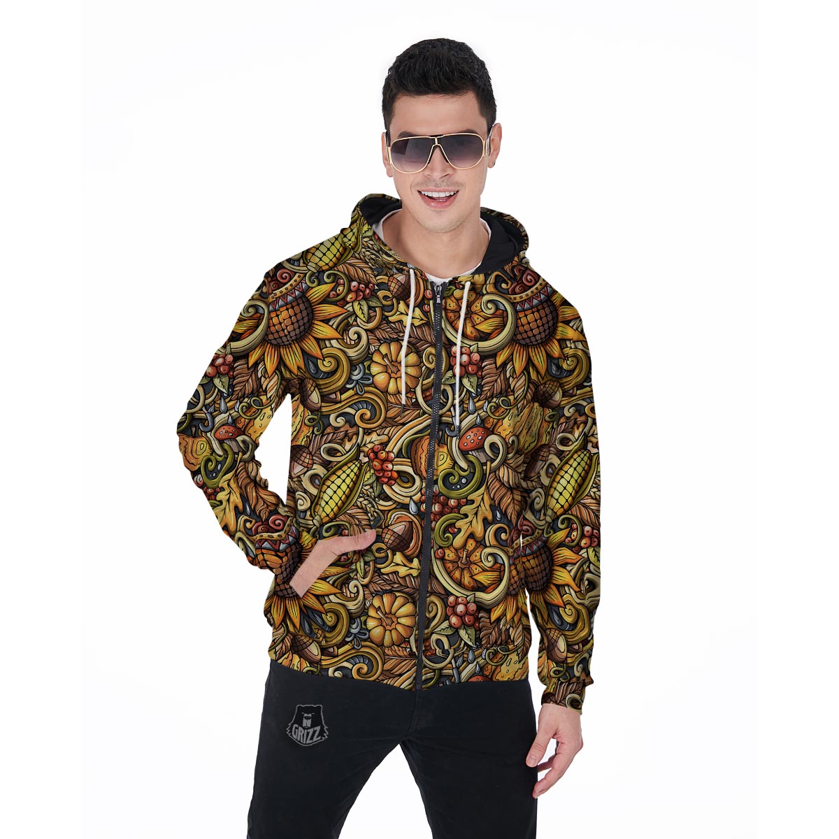 Sunflower Psychedelic Men's Zip Up Hoodie-grizzshop