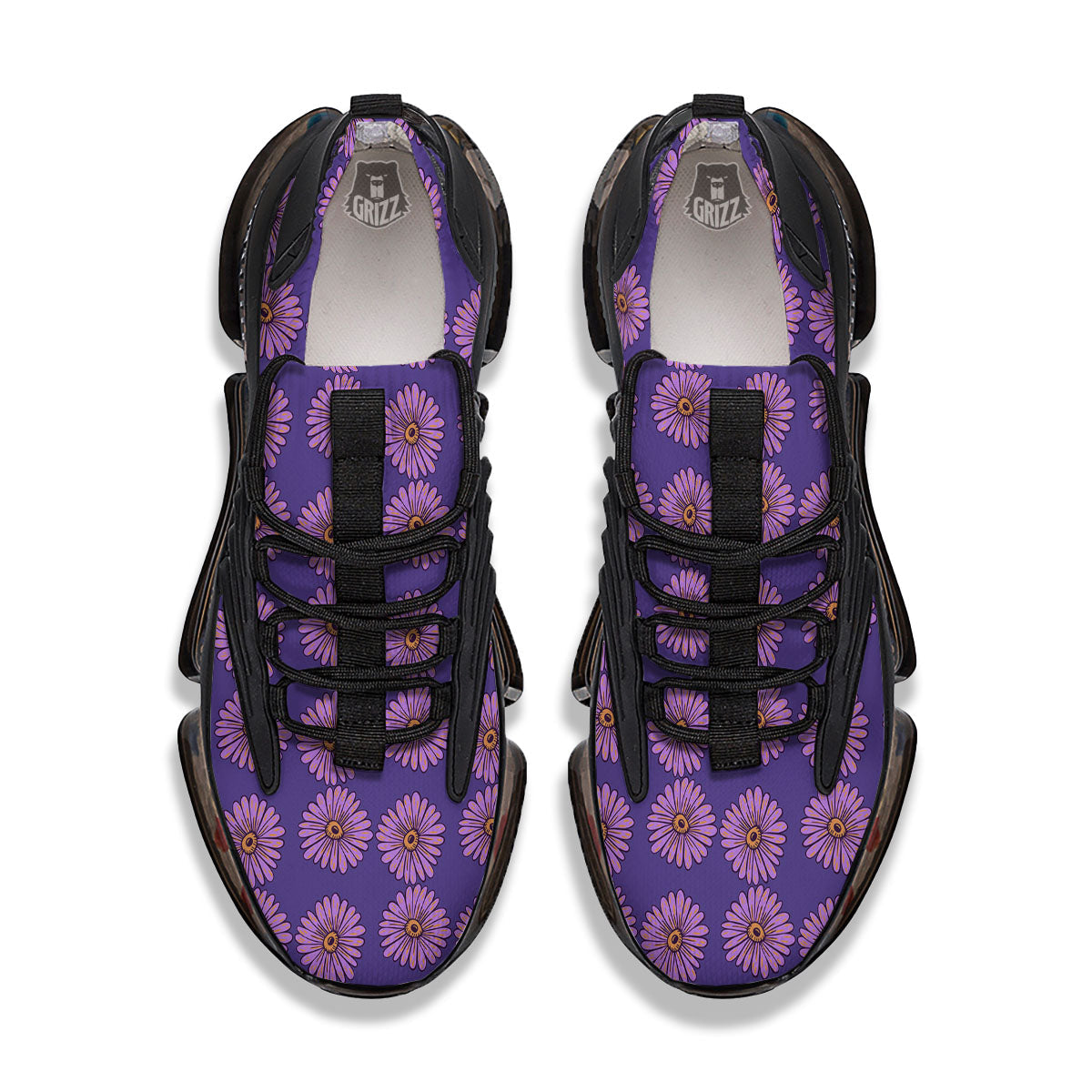 Sunflower Purple Print Pattern Black Gym Shoes-grizzshop