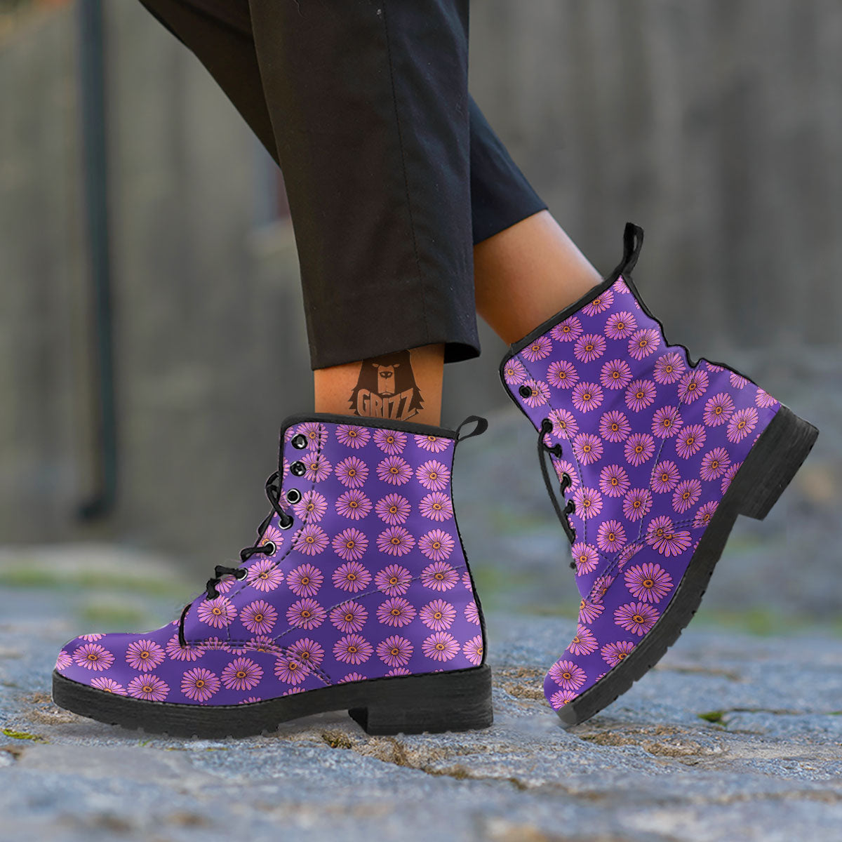 Sunflower Purple Print Pattern Leather Boots-grizzshop