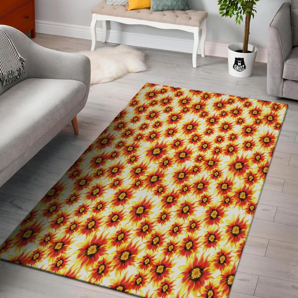 Sunflower Red Autumn Print Pattern Floor Mat-grizzshop