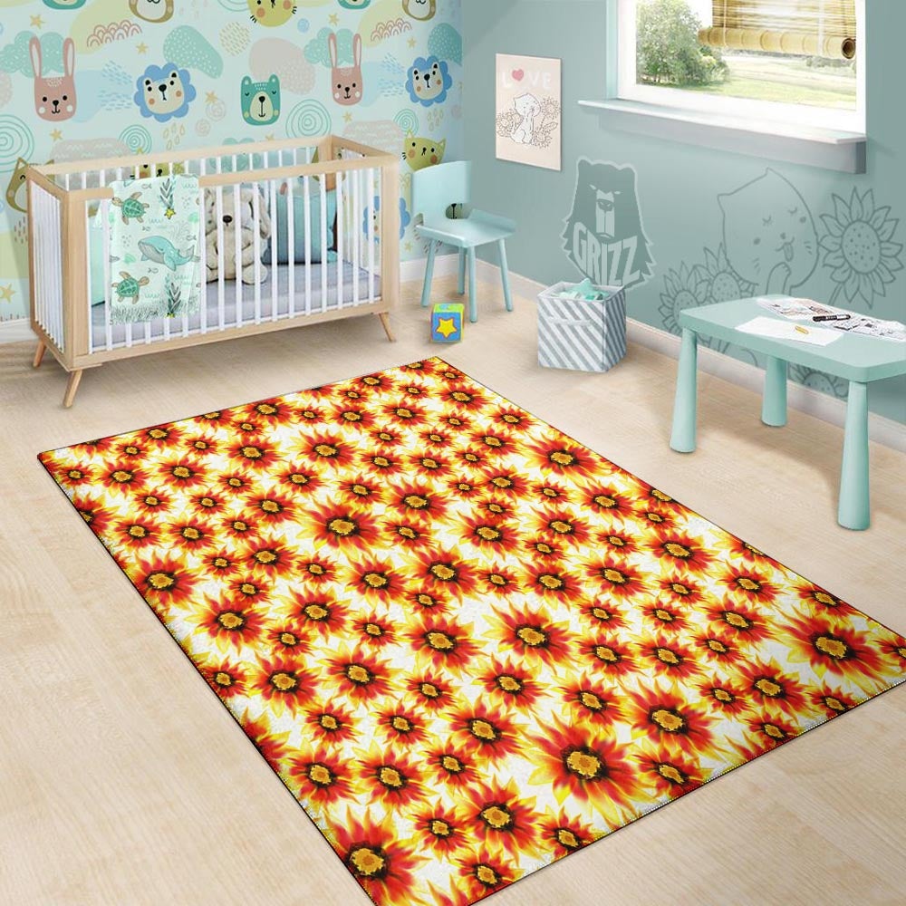 Sunflower Red Autumn Print Pattern Floor Mat-grizzshop