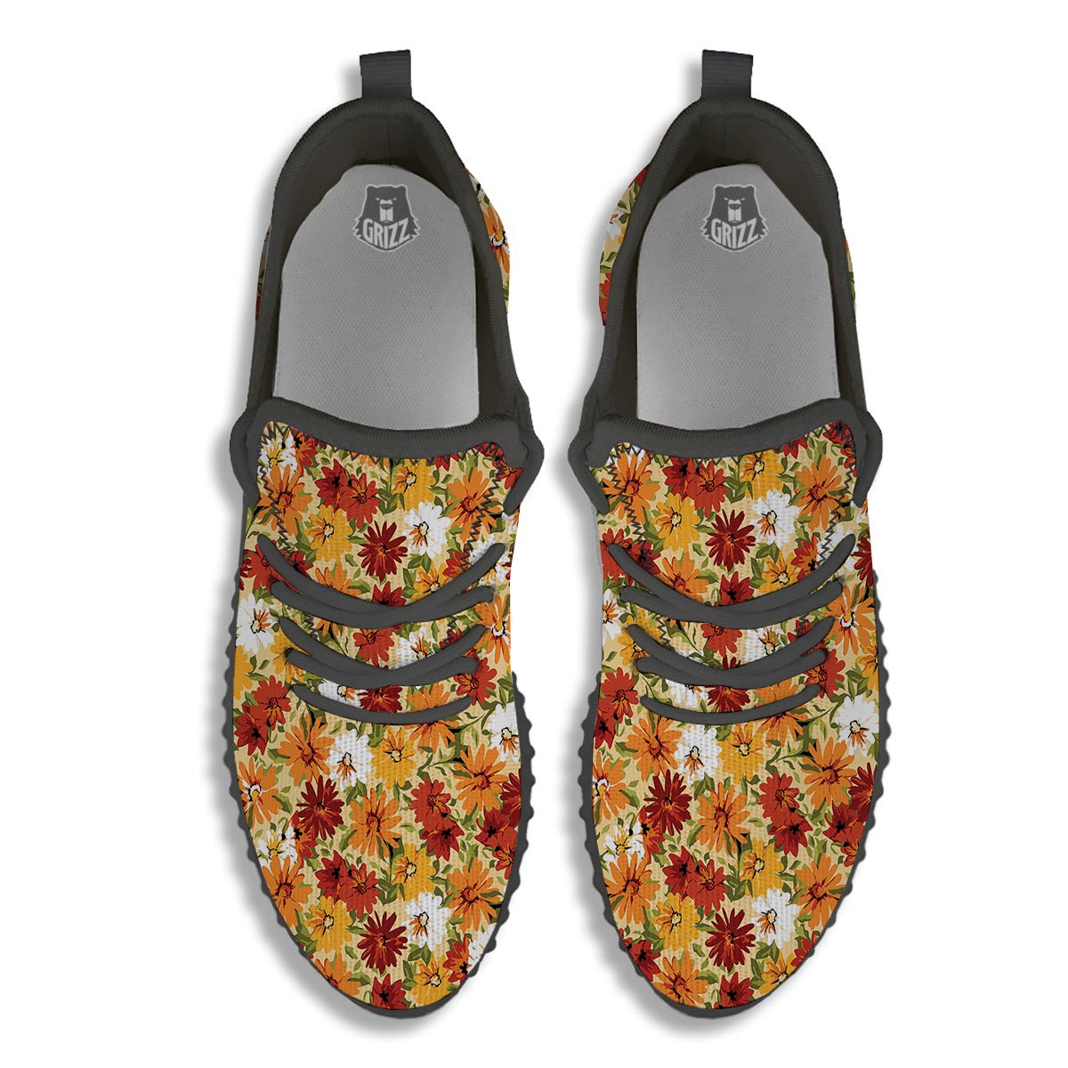 Sunflower Red Print Pattern Black Walking Shoes-grizzshop