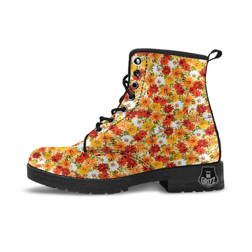 Sunflower Red Print Pattern Leather Boots-grizzshop
