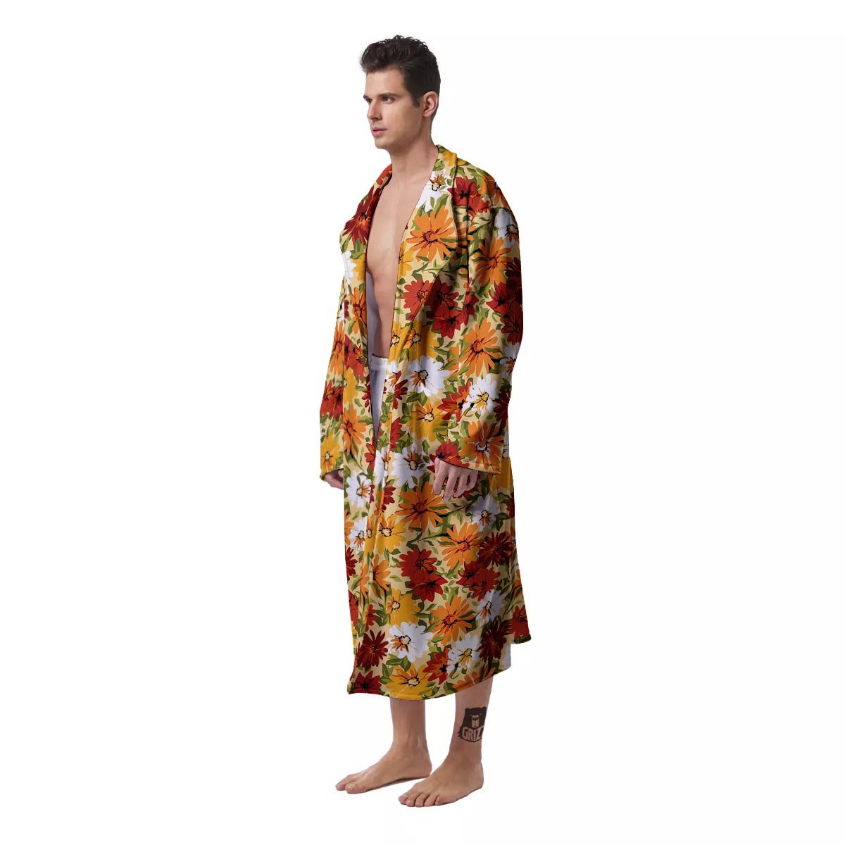 Sunflower Red Print Pattern Men's Robe-grizzshop