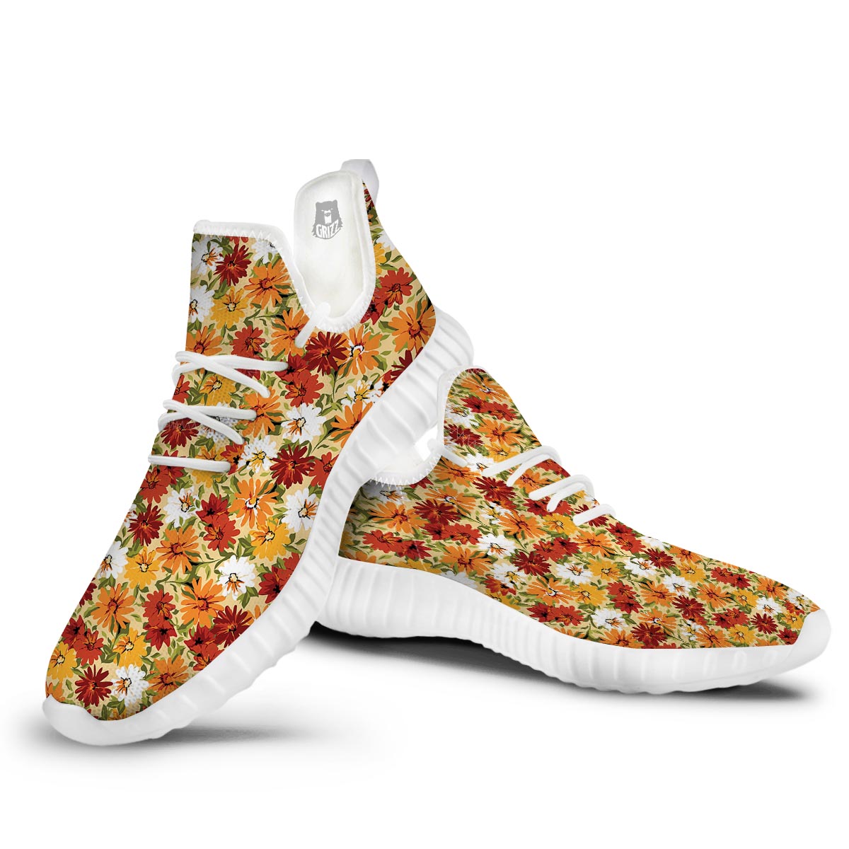 Sunflower Red Print Pattern White Walking Shoes-grizzshop
