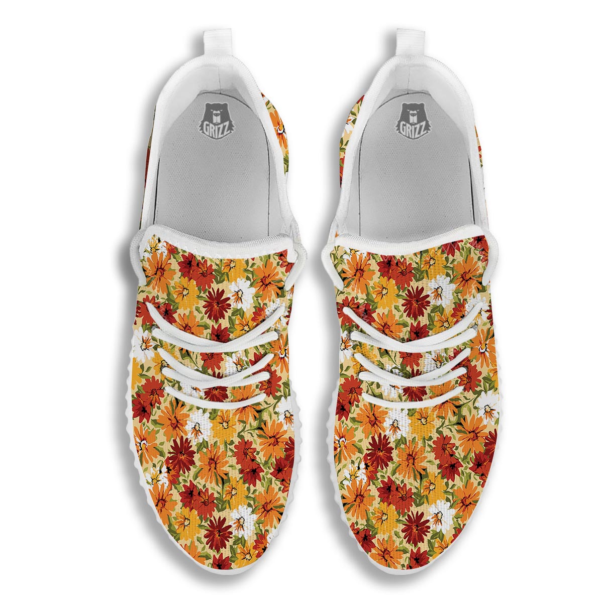 Sunflower Red Print Pattern White Walking Shoes-grizzshop