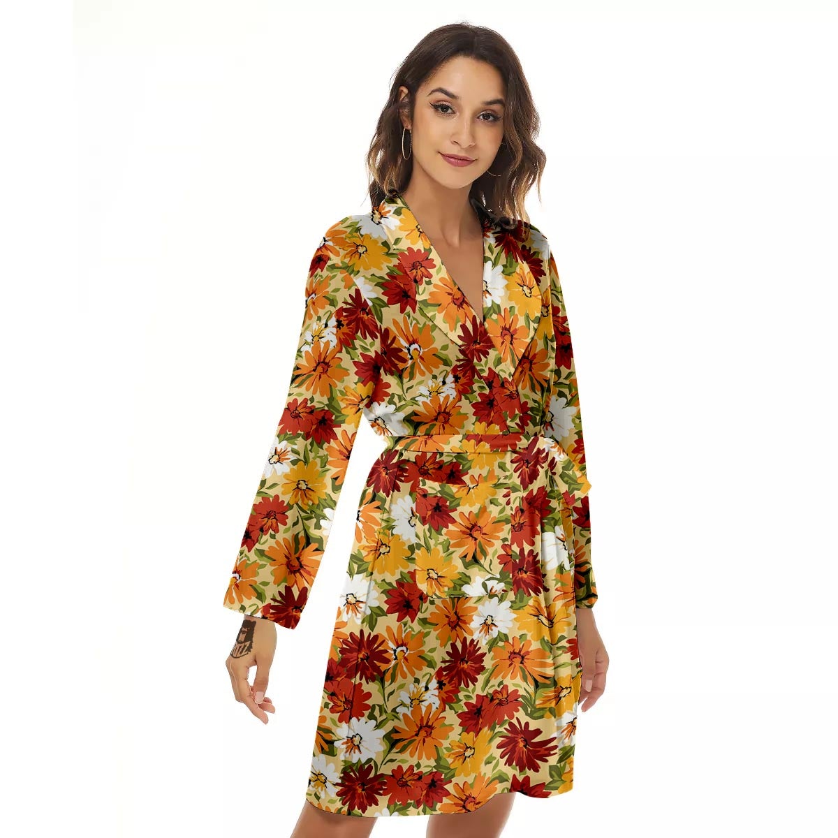 Sunflower Red Print Pattern Women's Robe-grizzshop