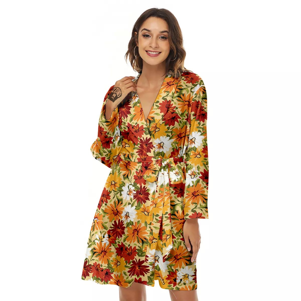 Sunflower Red Print Pattern Women's Robe-grizzshop