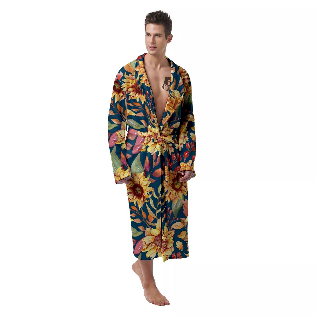 Sunflower Sage Watercolor Print Pattern Men's Robe-grizzshop