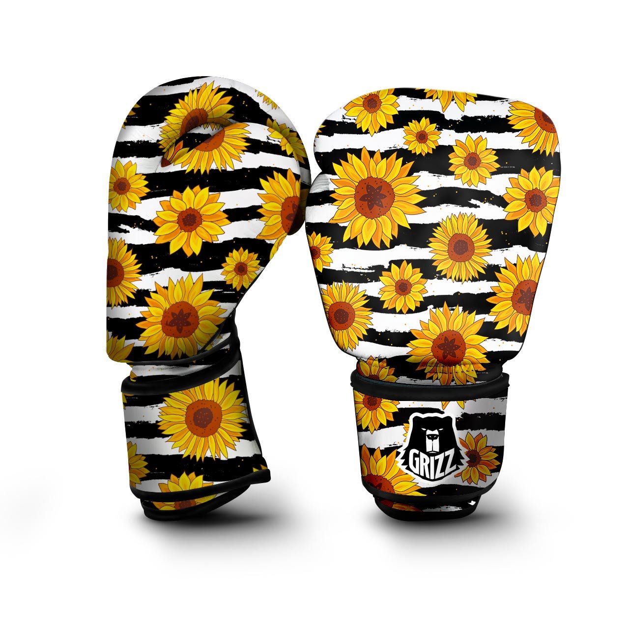 Sunflower Stripe Print Pattern Boxing Gloves-grizzshop