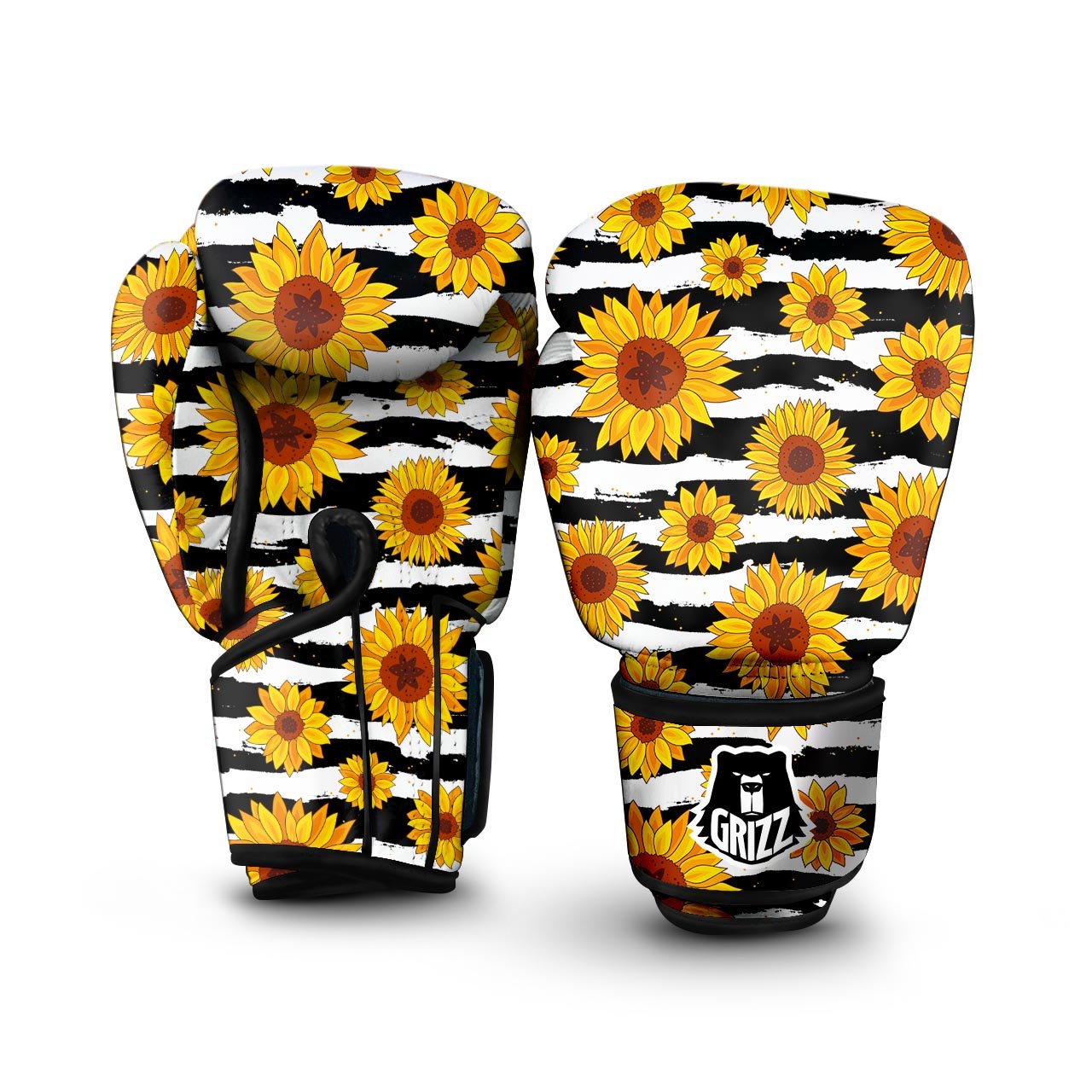 Sunflower Stripe Print Pattern Boxing Gloves-grizzshop