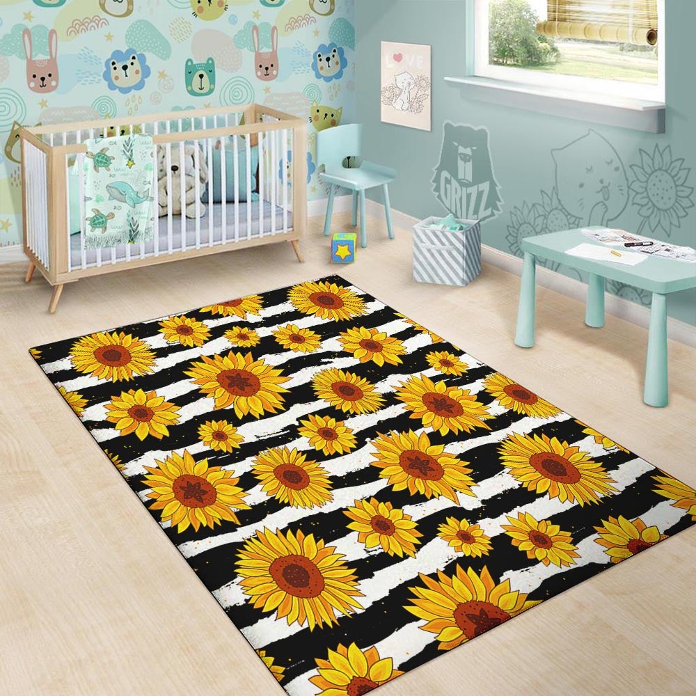Sunflower Stripe Print Pattern Floor Mat-grizzshop