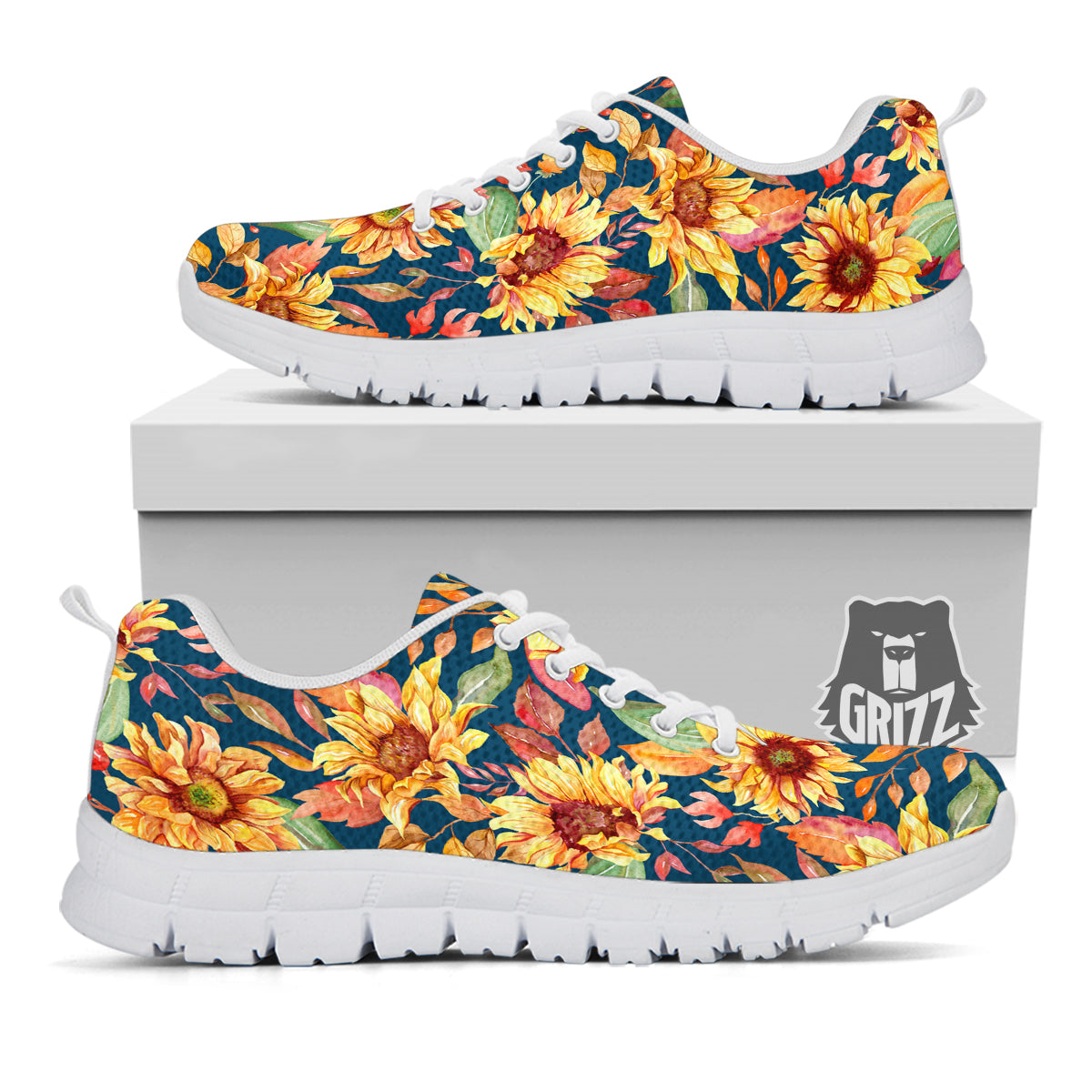 Sunflower Vintage Print Pattern White Sneaker-grizzshop