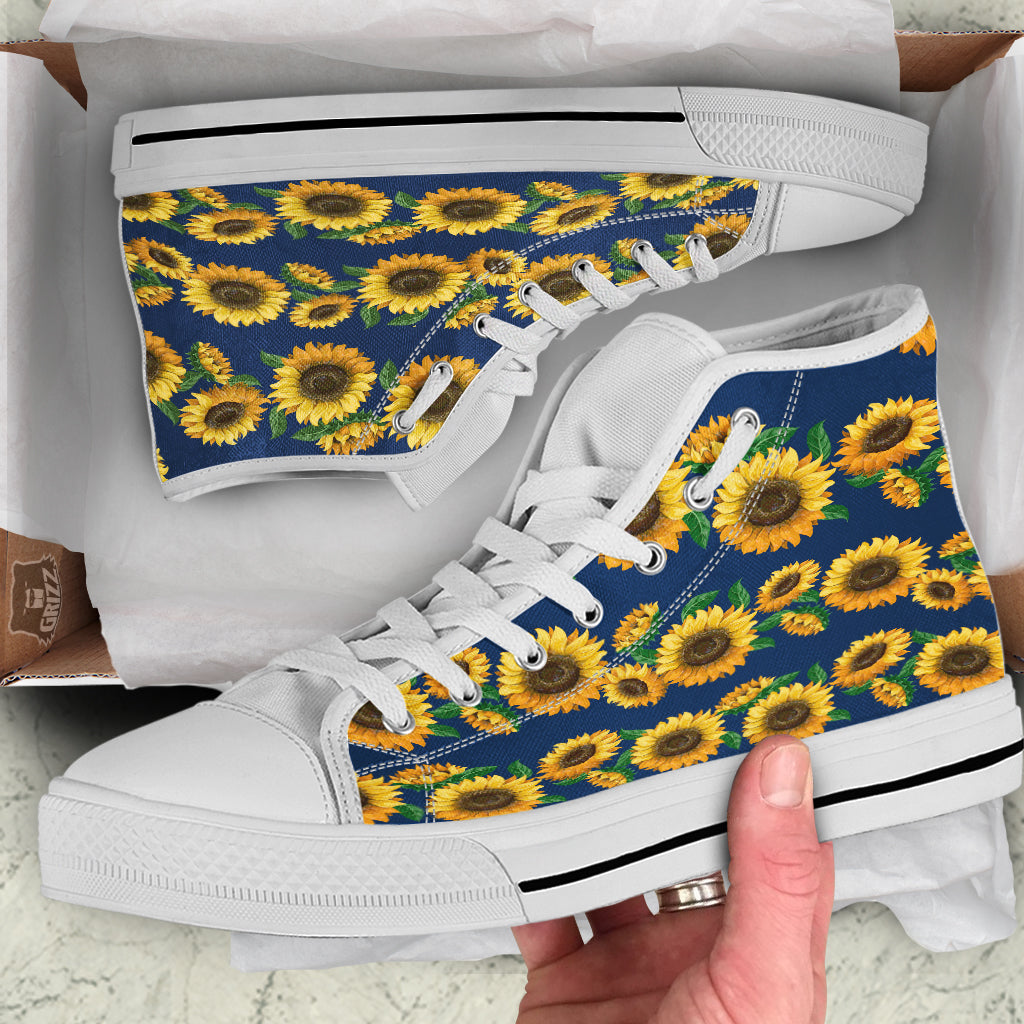 Sunflower Watercolor Print Pattern White High Top Shoes-grizzshop