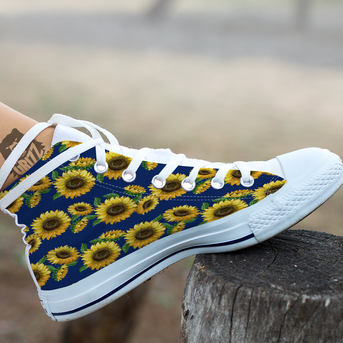 Sunflower Watercolor Print Pattern White High Top Shoes-grizzshop
