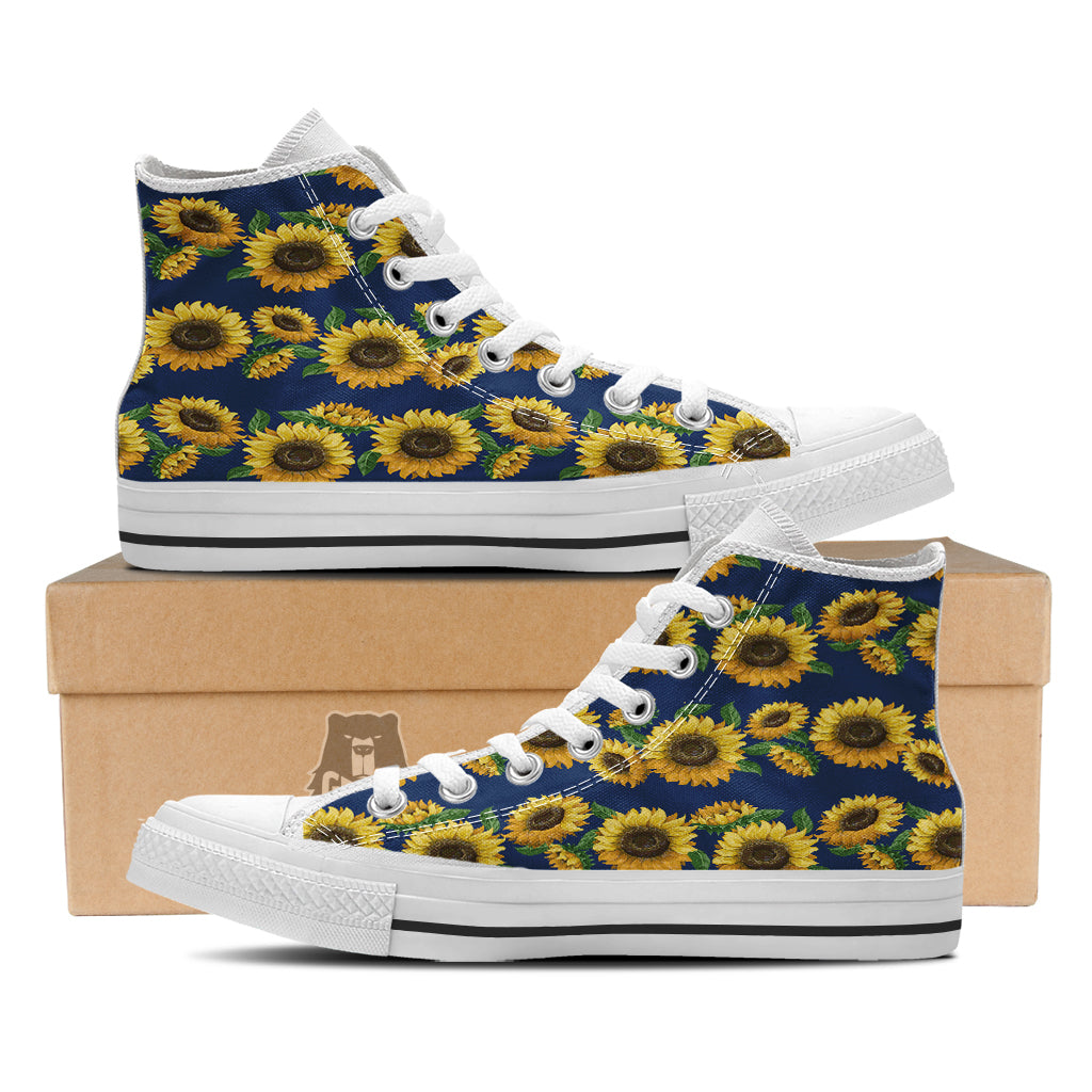 Sunflower Watercolor Print Pattern White High Top Shoes-grizzshop