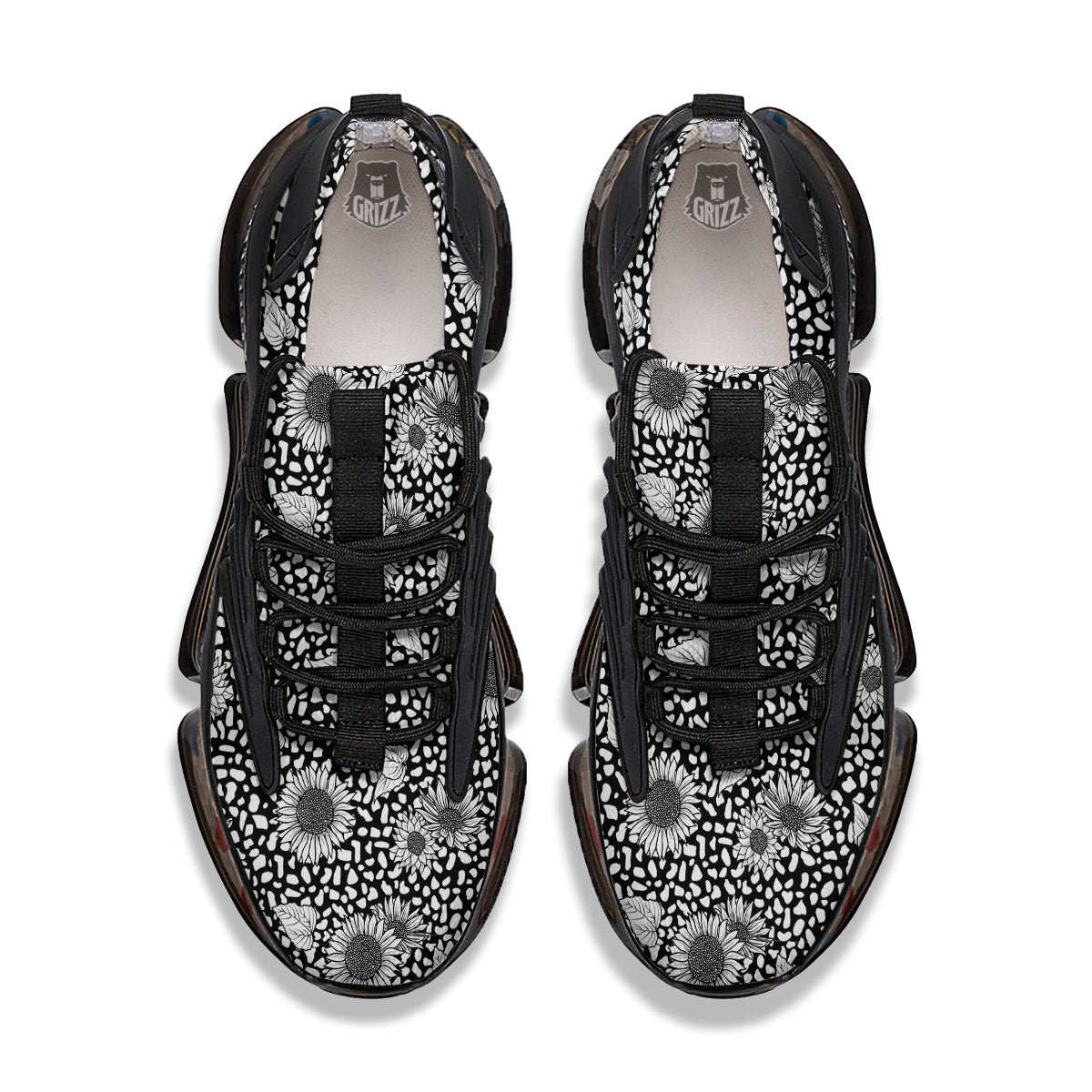 Sunflower White And Black Print Pattern Black Gym Shoes-grizzshop