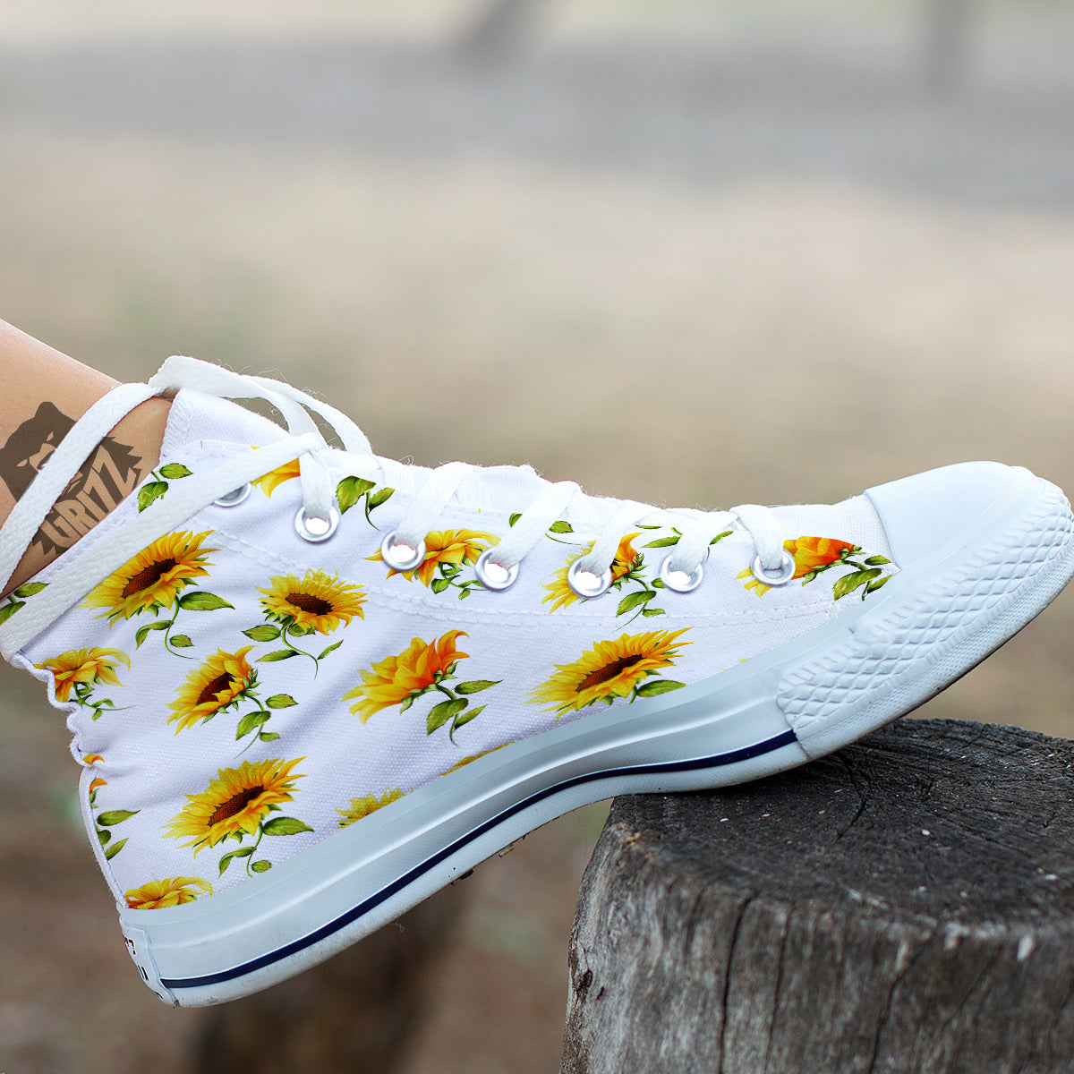 Sunflower White Watercolor Print Pattern White High Top Shoes-grizzshop