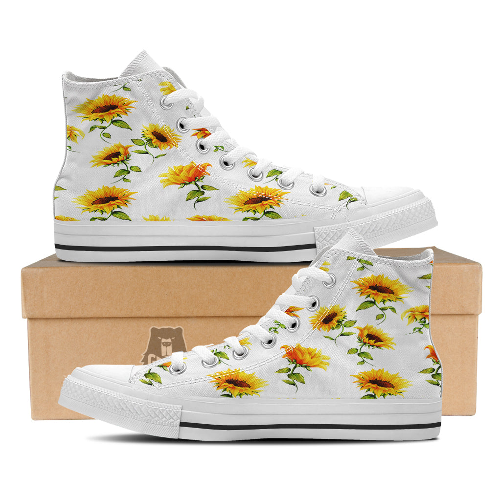 Sunflower White Watercolor Print Pattern White High Top Shoes-grizzshop