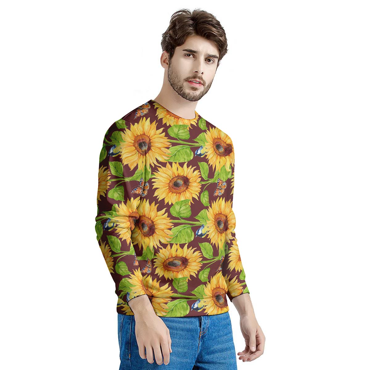 Sunflower With Bird And Butterfly Men's Sweatshirt-grizzshop