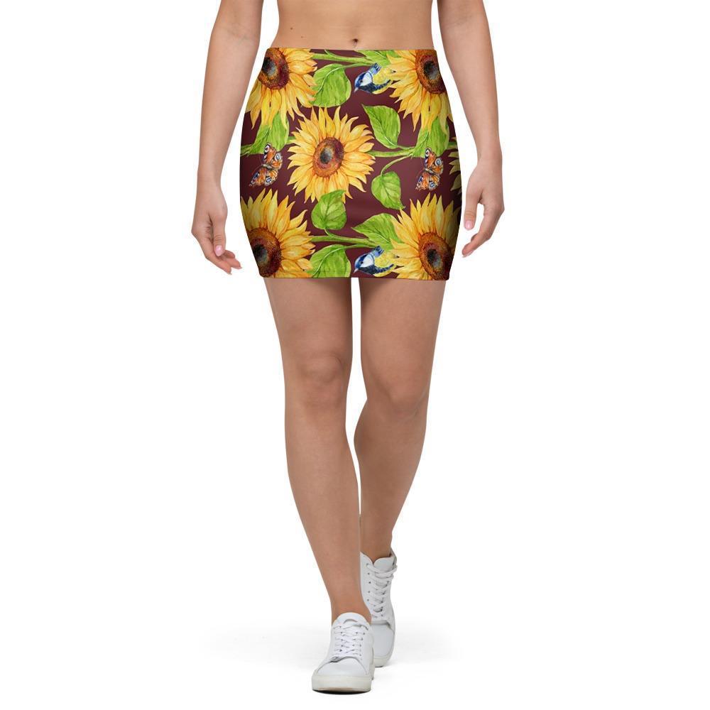 Sunflower With Bird And Butterfly Mini Skirt-grizzshop