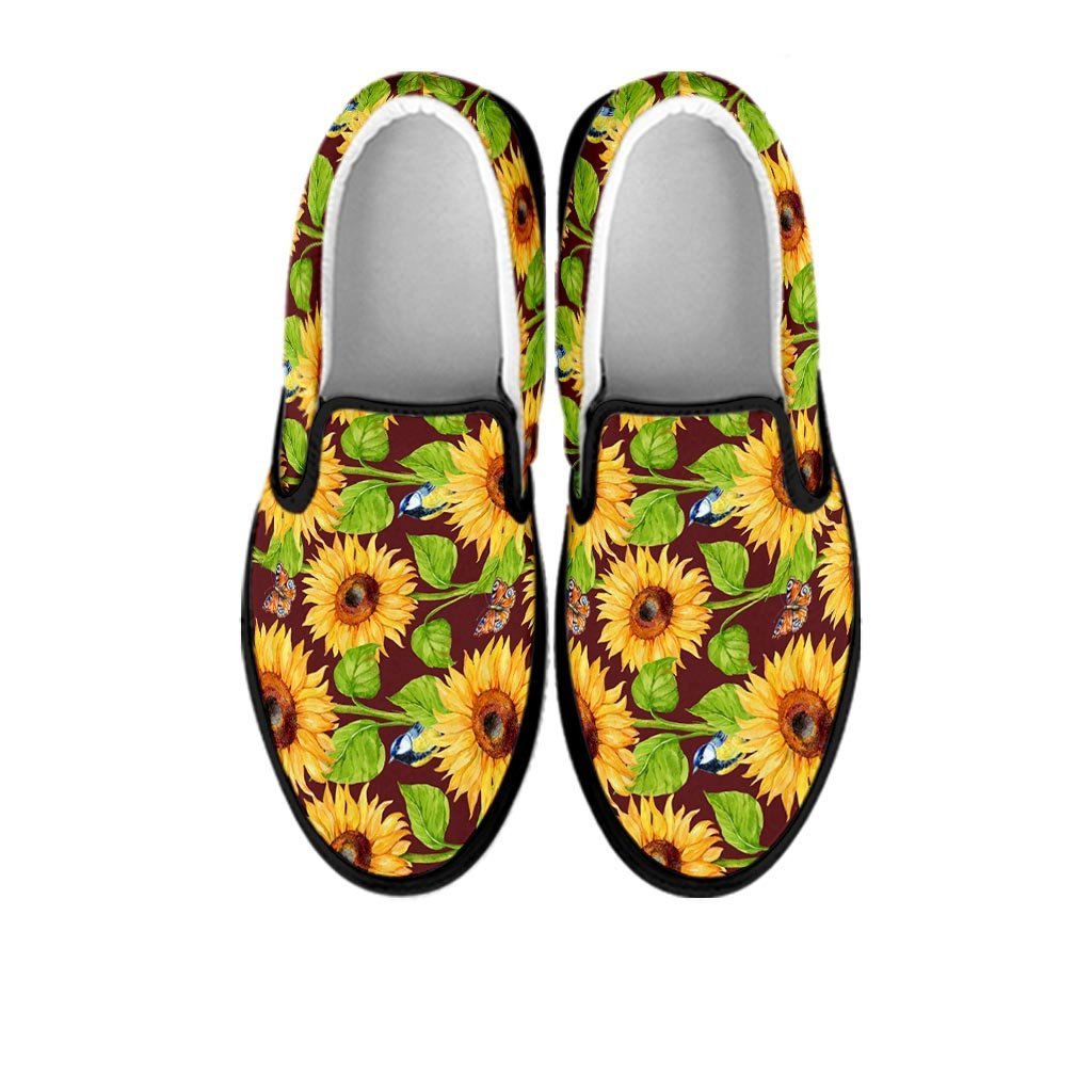 Sunflower With Bird And Butterfly Women's Slip On Sneakers-grizzshop