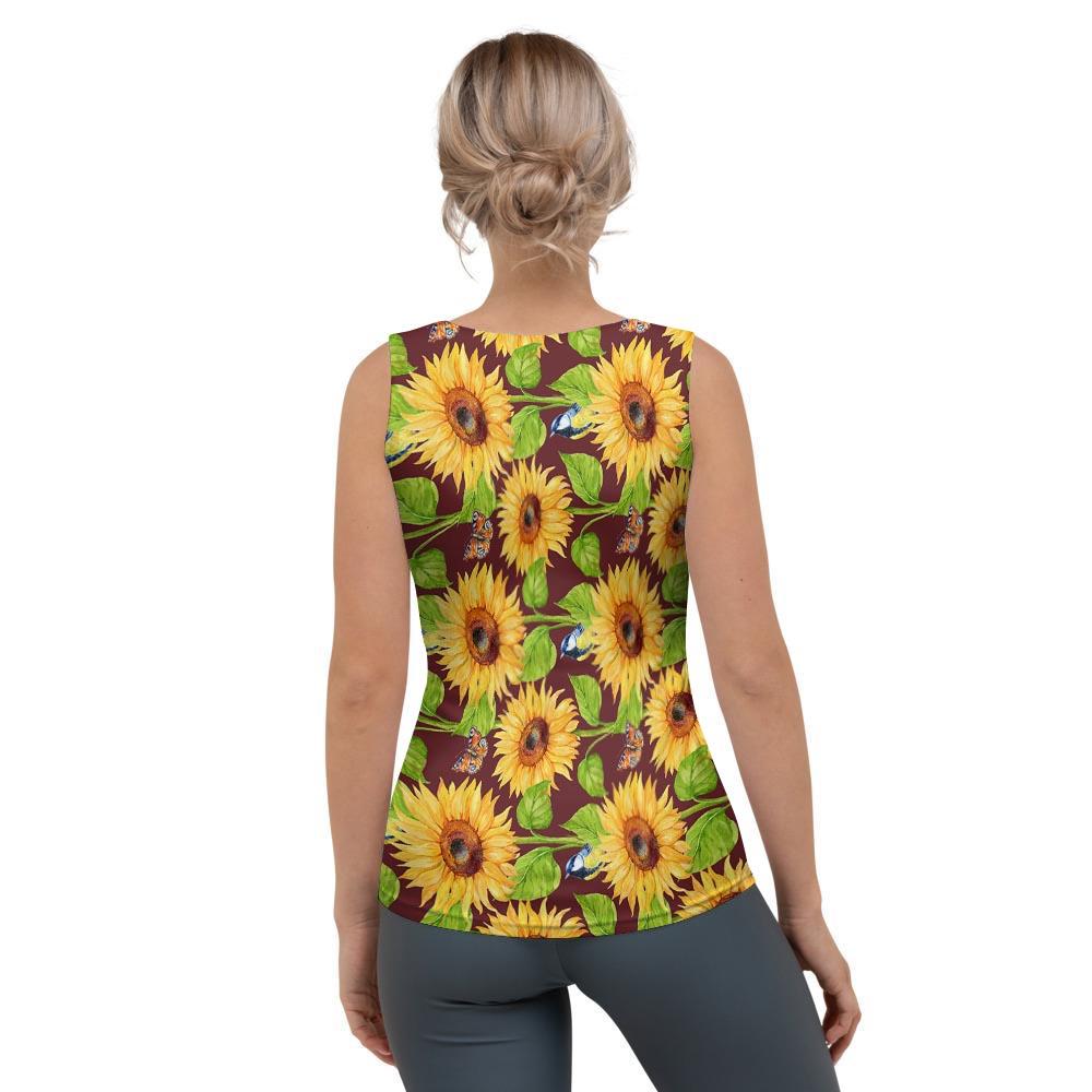 Sunflower With Bird And Butterfly Women's Tank Top-grizzshop