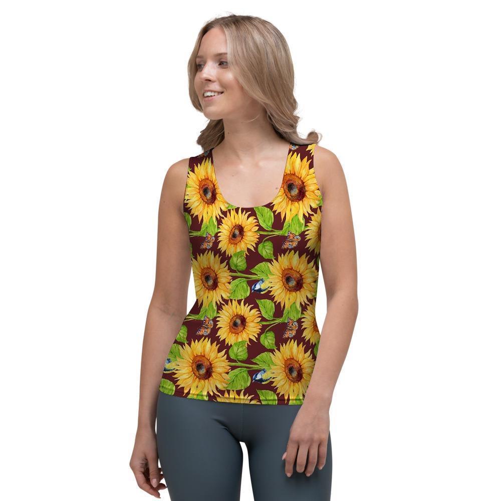 Sunflower With Bird And Butterfly Women's Tank Top-grizzshop