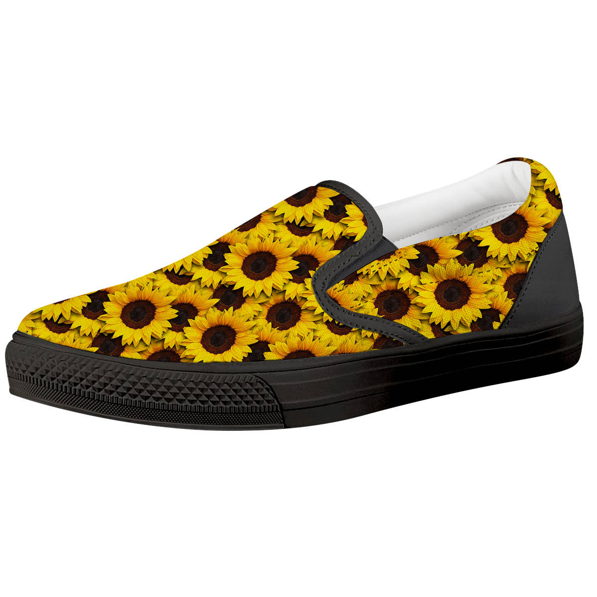 Sunflower Yellow Print Pattern Black Slip On Shoes-grizzshop