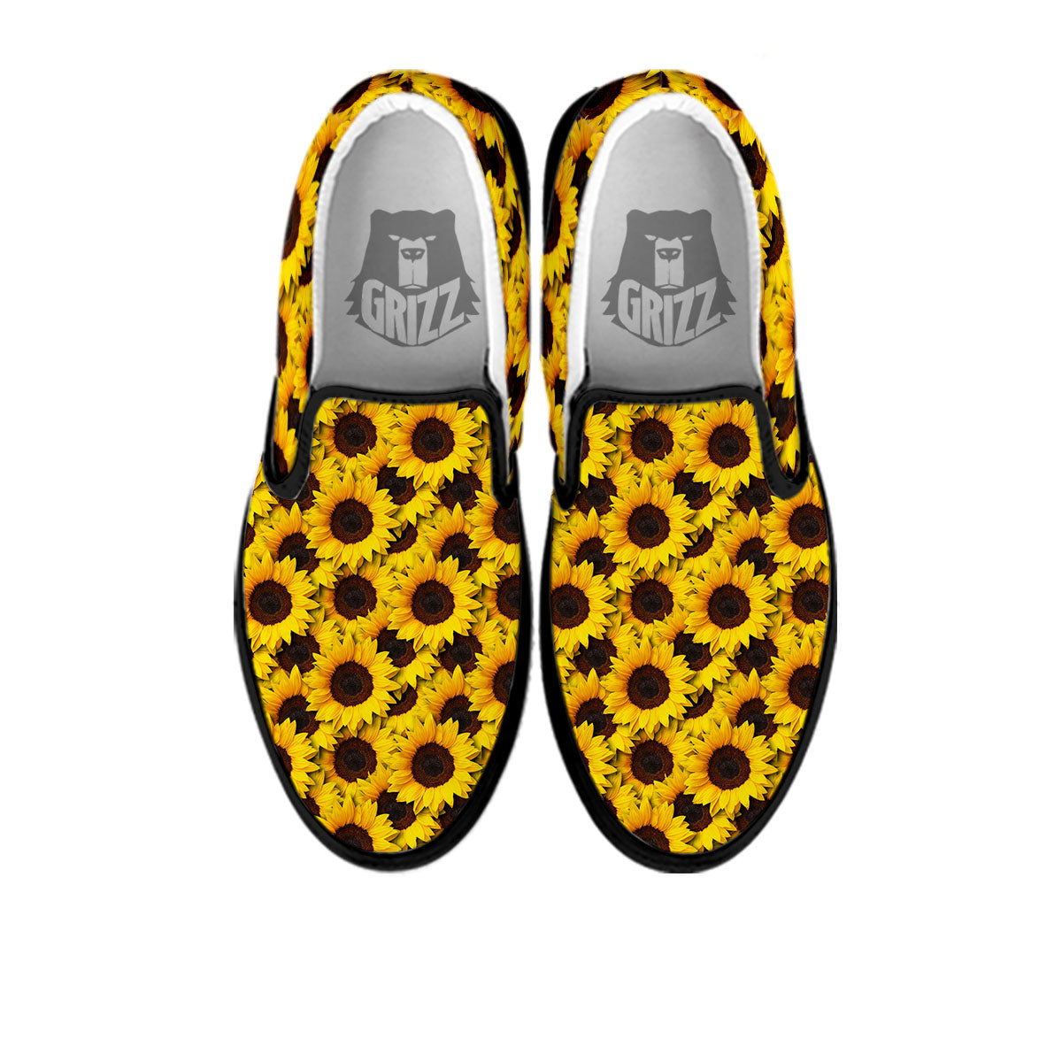Sunflower Yellow Print Pattern Black Slip On Shoes-grizzshop