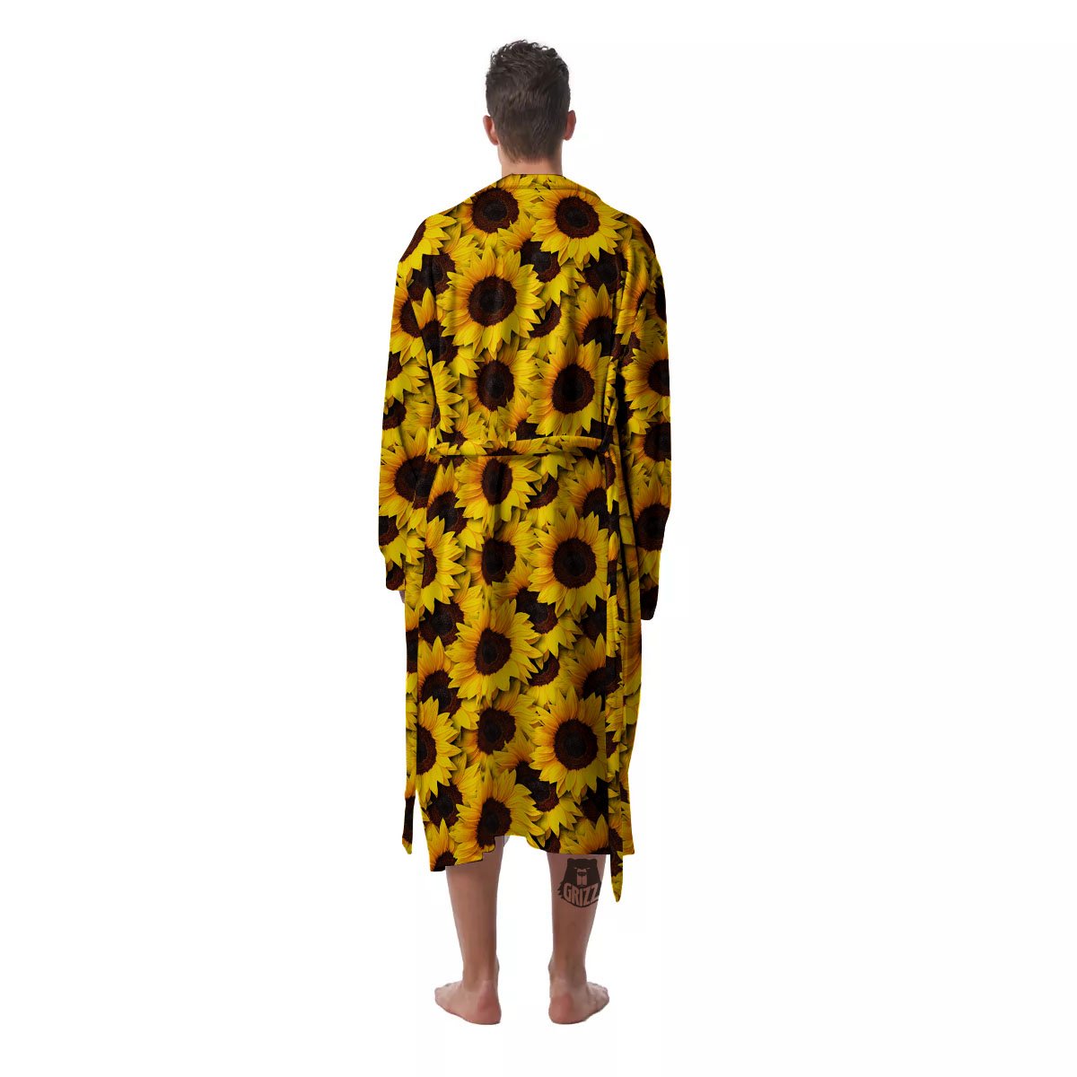 Sunflower Yellow Print Pattern Men's Robe-grizzshop