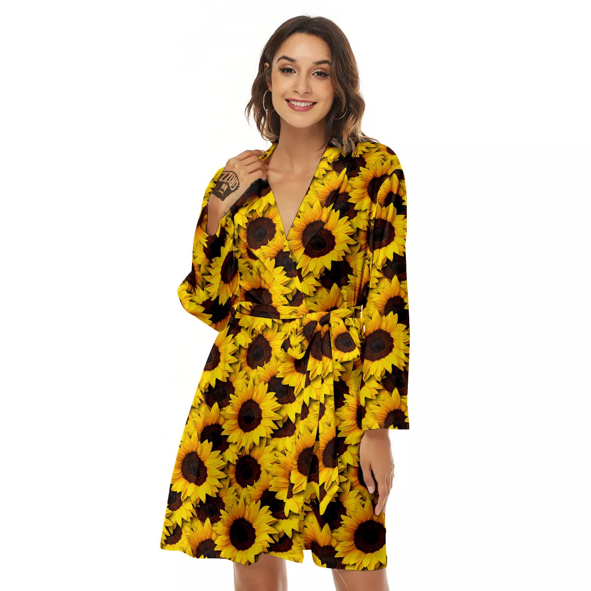 Sunflower Yellow Print Pattern Women's Robe-grizzshop